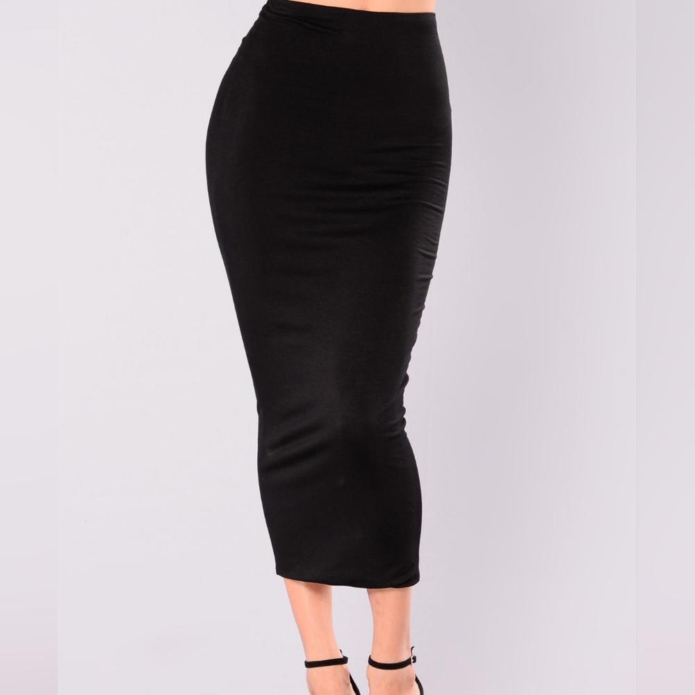 Black Bodycon Midi Pencil Skirt | Size Large